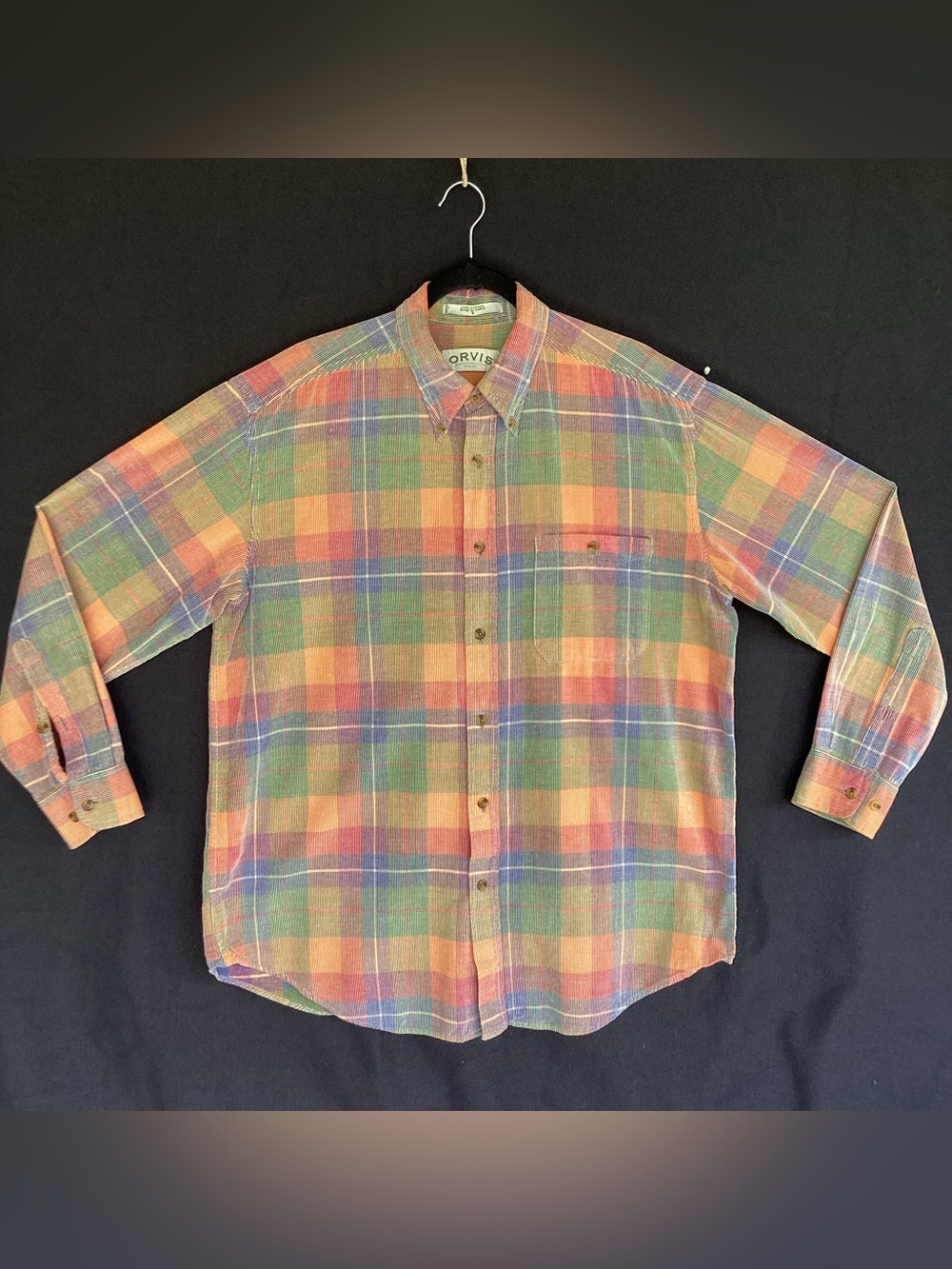 Vintage Orvis Corduroy Button Down Plaid Shirt colorful rainbow pride
